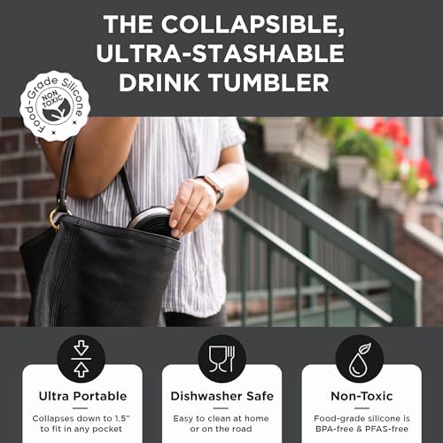 Collapsible Insulated Tumbler 16oz, Reusable Coffee Cup with Straw