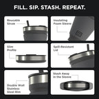 Collapsible Insulated Tumbler 16oz, Reusable Coffee Cup with Straw