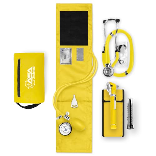 ASA TECHMED Nurse Essentials Kit with Blood Pressure Monitor, Stethoscope & Otoscope, Yellow