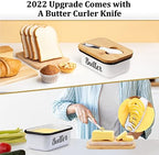 Butter Dish with Lid and Butter Curler Knife, Stainless Steel Butter Keeper with Double Silicone Seal for Kitchen & Farmhouse Decor