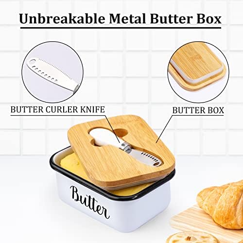Butter Dish with Lid and Butter Curler Knife, Stainless Steel Butter Keeper with Double Silicone Seal for Kitchen & Farmhouse Decor