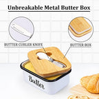 Butter Dish with Lid and Butter Curler Knife, Stainless Steel Butter Keeper with Double Silicone Seal for Kitchen & Farmhouse Decor