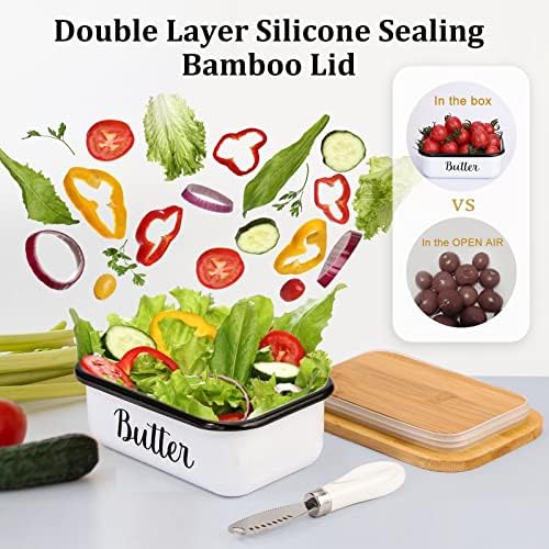 Butter Dish with Lid and Butter Curler Knife, Stainless Steel Butter Keeper with Double Silicone Seal for Kitchen & Farmhouse Decor