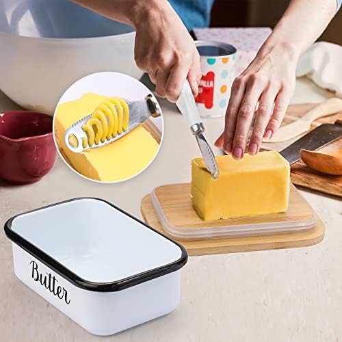 Butter Dish with Lid and Butter Curler Knife, Stainless Steel Butter Keeper with Double Silicone Seal for Kitchen & Farmhouse Decor