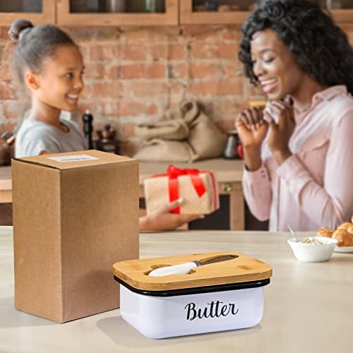 Butter Dish with Lid and Butter Curler Knife, Stainless Steel Butter Keeper with Double Silicone Seal for Kitchen & Farmhouse Decor