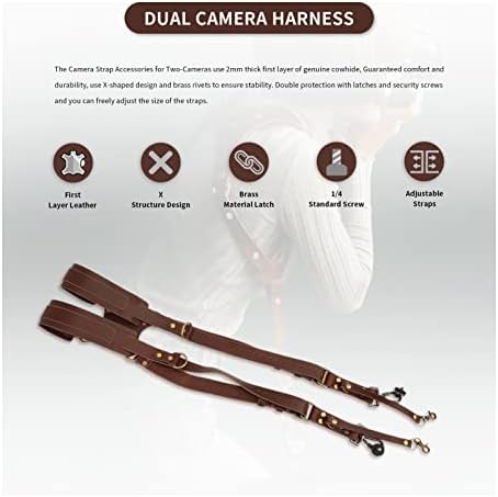 Double Camera Strap,Camera Shoulder Strap for Two Cameras,Adjustable Leather Double Camera Harness