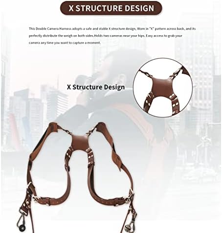 Double Camera Strap,Camera Shoulder Strap for Two Cameras,Adjustable Leather Double Camera Harness