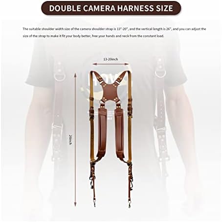 Double Camera Strap,Camera Shoulder Strap for Two Cameras,Adjustable Leather Double Camera Harness
