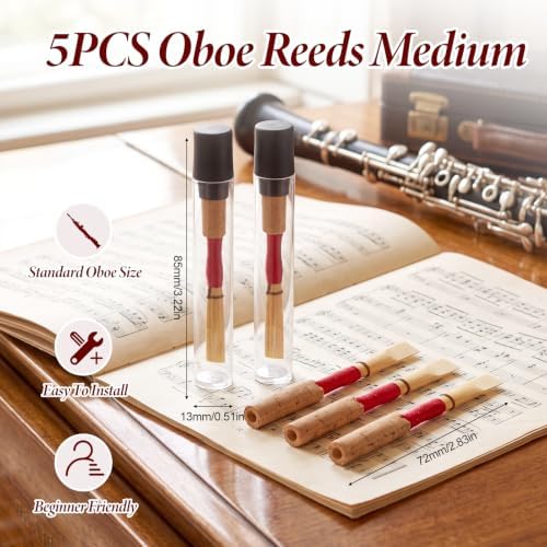 5PCS Oboe Reeds Medium, Oboe with 72mm/2.83" Reed, Oboe Instrument Accessory, No Soaking Required, Oboe Reeds for Beginners, 82 x 13 x 13mm