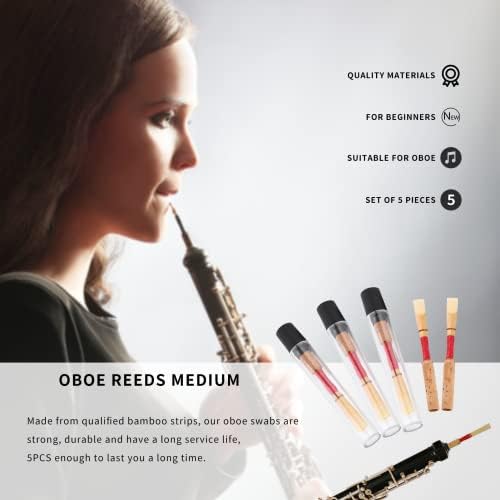 5PCS Oboe Reeds Medium, Oboe with 72mm/2.83" Reed, Oboe Instrument Accessory, No Soaking Required, Oboe Reeds for Beginners, 82 x 13 x 13mm