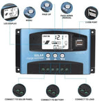 Gugxiom 100A Solar Charge Controller, 12V/24V Adaptive MPPT Tracking Charging Solar Charger Controller with LCD Display, 3 Stage Charging Dual USB Solar Panel Controller(100A)