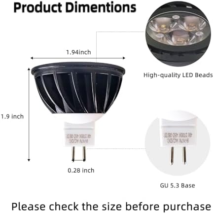 12 Pack 5W MR16 LED Bulbs, 12v 35w Halogen Replacement, GU5.3 Bi-Pin Base, Warm White 2700K, Non-Dimmable