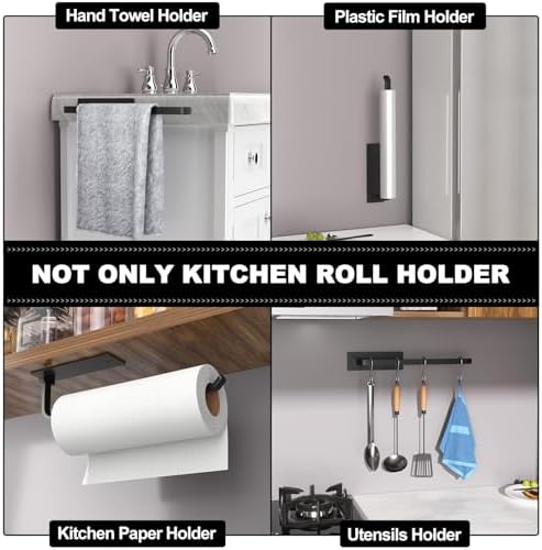 Paper Towel Holder Under Cabinet, Self-Adhesive or Drilling, Matte Black