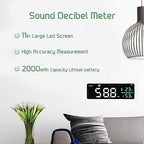 Decibel Meter, Wall Hanging Sound Level Meter, Noise Decibel Meter, 3 in 1 Noise Temperature Humidity Meter, 30 to 130dB Range, with 11in Large LED Display Screen, for Classroom