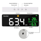 Decibel Meter, Wall Hanging Sound Level Meter, Noise Decibel Meter, 3 in 1 Noise Temperature Humidity Meter, 30 to 130dB Range, with 11in Large LED Display Screen, for Classroom