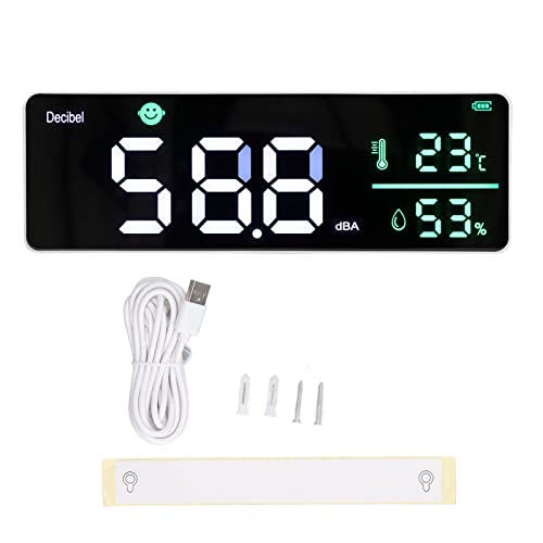Decibel Meter, Wall Hanging Sound Level Meter, Noise Decibel Meter, 3 in 1 Noise Temperature Humidity Meter, 30 to 130dB Range, with 11in Large LED Display Screen, for Classroom