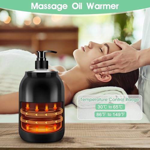 Massage Oil Warmer, LED Display Single Bottle Pro Massage Heater, Temperature Control Oil Heater for Massage with 2 Oil Bottle Dispenser, for Lotion Cream (US Plug)