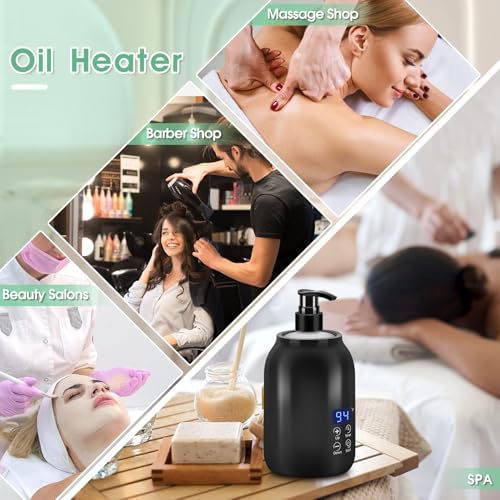 Massage Oil Warmer, LED Display Single Bottle Pro Massage Heater, Temperature Control Oil Heater for Massage with 2 Oil Bottle Dispenser, for Lotion Cream (US Plug)