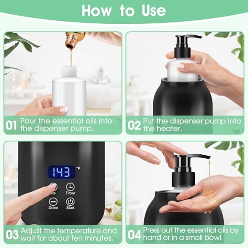 Massage Oil Warmer, LED Display Single Bottle Pro Massage Heater, Temperature Control Oil Heater for Massage with 2 Oil Bottle Dispenser, for Lotion Cream (US Plug)