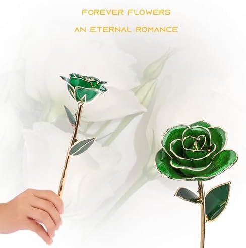 Gugxiom Gold Dipped Rose, Long Lasting Green Forever Bloom, Unique Decor Roses for Valentines Day, Mothers Day, Weddings, Anniversaries Etc.