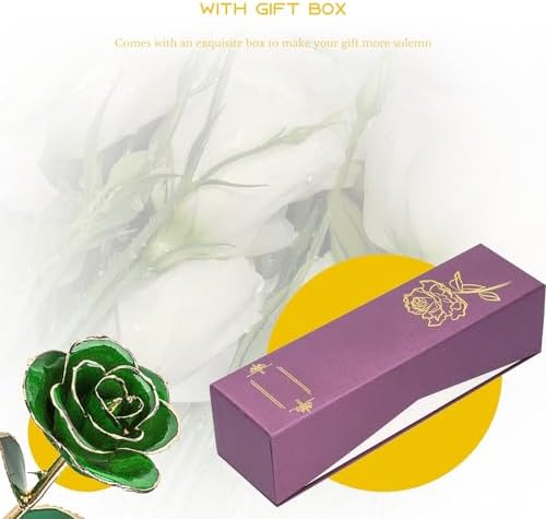 Gugxiom Gold Dipped Rose, Long Lasting Green Forever Bloom, Unique Decor Roses for Valentines Day, Mothers Day, Weddings, Anniversaries Etc.