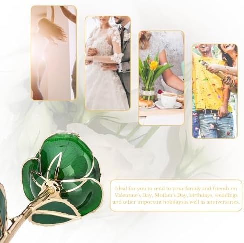 Gugxiom Gold Dipped Rose, Long Lasting Green Forever Bloom, Unique Decor Roses for Valentines Day, Mothers Day, Weddings, Anniversaries Etc.