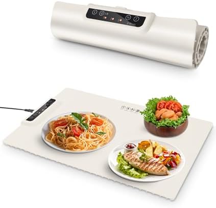 Food Warming Mat, Portable Warming Mat with 3 Temperature Settings, Roll Up Silicone Food Warmer for Buffets Party, Travel, Daily Lives