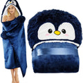 Wearable Blanket Adult Animal, Cute Hoodies, Comfy Blanket Hoodie, Gifts for Mom Girl Wife Friend for Christmas (Penguin Blue)