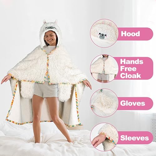 Wearable Blanket Adult Animal, Cute Hoodies, Comfy Blanket Hoodie, Gifts for Mom Girl Wife Friend for Christmas (Alpaca Pink)