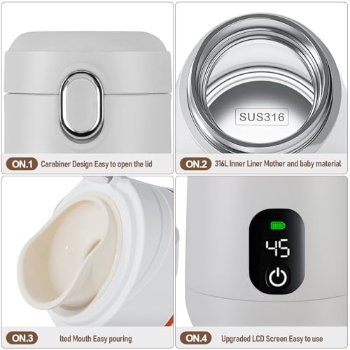Portable Milk Warmer, Portable Bottle Warmer for Travel, 12 oz Instant Breastmilk Formula Warmer, Fast Heating & Long Battery Life, On The Travel Car Airplane Fast Heat Up
