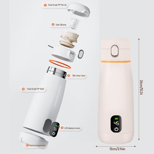 Portable Milk Warmer, Portable Bottle Warmer for Travel, 12 oz Instant Breastmilk Formula Warmer, Fast Heating & Long Battery Life, On The Travel Car Airplane Fast Heat Up