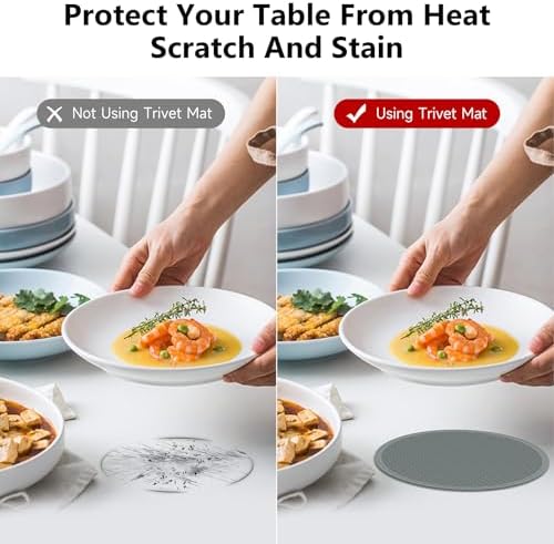 Trivets for Hot Dishes - Hot Pads for Kitchen Essentials Set Accessories, Silicone Pot Holders for Hot Pans, Desktop Mats for Kitchen Countertops, Home and Kitchen Essentials, Easy to Clean-Grey