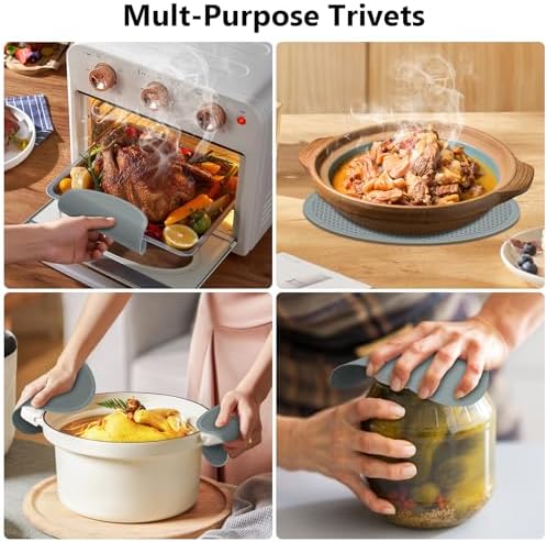 Trivets for Hot Dishes - Hot Pads for Kitchen Essentials Set Accessories, Silicone Pot Holders for Hot Pans, Desktop Mats for Kitchen Countertops, Home and Kitchen Essentials, Easy to Clean-Grey