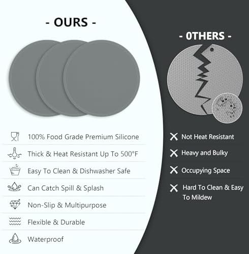 Trivets for Hot Dishes - Hot Pads for Kitchen Essentials Set Accessories, Silicone Pot Holders for Hot Pans, Desktop Mats for Kitchen Countertops, Home and Kitchen Essentials, Easy to Clean-Grey