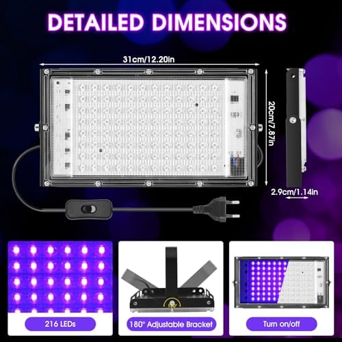 2 Pack 100W Black Light, Black Lights for Party, IP66 Waterproof Black Light Party Light, for Halloween, Black Light Party, Stage Lighting, Neon