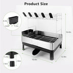 Gugxiom 2 Tier Dish Drying Rack, 304 Stainless Steel Dish Drainer for Kitchen Counter, Extra Large Dish Rack with 360° Rotatable Drain Spout & Cup Holder