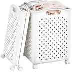 57L Foldable Collapsible Laundry Basket, with Wheels+Handles(Pearl White)
