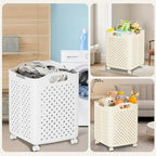 57L Foldable Collapsible Laundry Basket, with Wheels+Handles(Pearl White)
