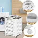 57L Foldable Collapsible Laundry Basket, with Wheels+Handles(Pearl White)