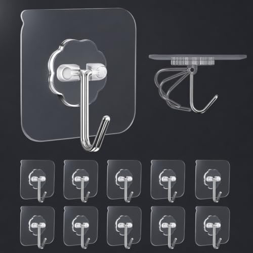 10 Pack Adhesive Wall Hooks for Hanging Heavy Duty Towel Coat Hooks Waterproof Transparent Hook for Bathroom Shower Kitchen Keys Door Outdoor Home Improvement Utility Hook