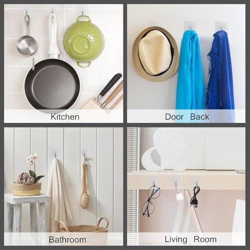 10 Pack Adhesive Wall Hooks for Hanging Heavy Duty Towel Coat Hooks Waterproof Transparent Hook for Bathroom Shower Kitchen Keys Door Outdoor Home Improvement Utility Hook