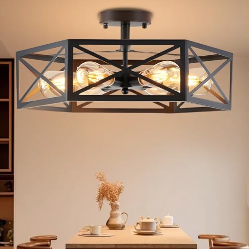 Gugxiom Modern Hexagon Cage 6 Light Semi Flush Mount Fixture (6 Light)