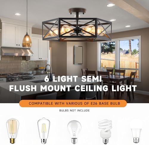 Gugxiom Modern Hexagon Cage 6 Light Semi Flush Mount Fixture (6 Light)