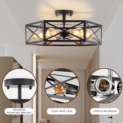 Gugxiom Modern Hexagon Cage 6 Light Semi Flush Mount Fixture (6 Light)