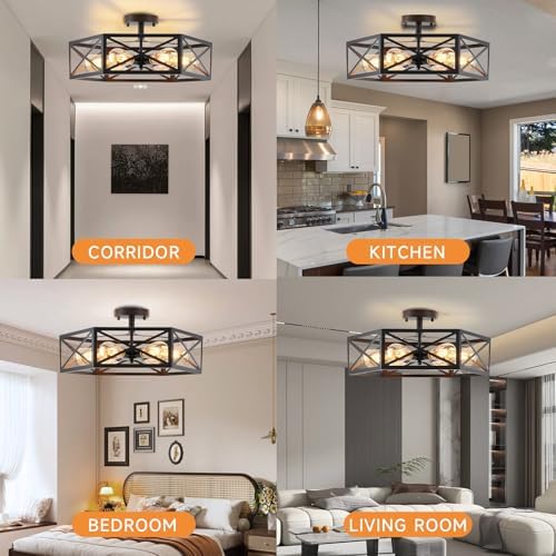 Gugxiom Modern Hexagon Cage 6 Light Semi Flush Mount Fixture (6 Light)