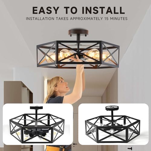 Gugxiom Modern Hexagon Cage 6 Light Semi Flush Mount Fixture (6 Light)