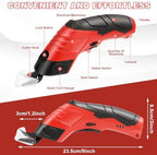 Cordless Electric Scissors, 4.2V Cardboard Cutter with 3 Self-sharpening Cutter Blades, Rechargeable Super Scissors with Safety Lock, for Fabric Cardboard Carpet Leather Felt (3pcs blades red)