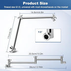 18" Shower Extension Arm, Solid Brass Shower (Silver)