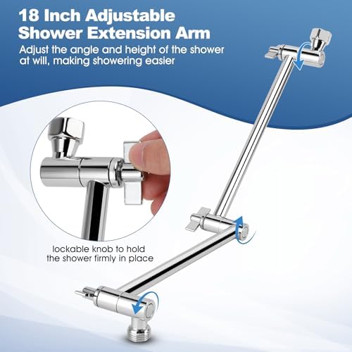 18" Shower Extension Arm, Solid Brass Shower (Silver)