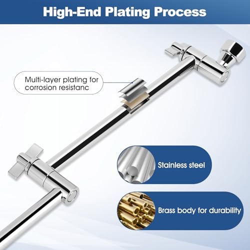18" Shower Extension Arm, Solid Brass Shower (Silver)